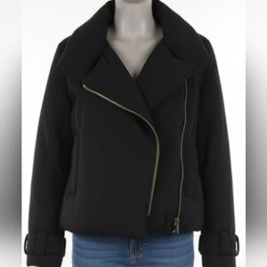 Jnby womens medium black boxy biker chic puffer winter coat shawl collar